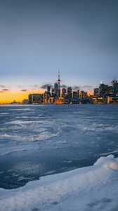 Preview wallpaper city, ice, sunset, lights