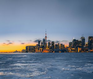 Preview wallpaper city, ice, sunset, lights