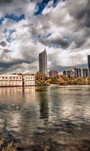 Preview wallpaper city, lake, sky, hdr