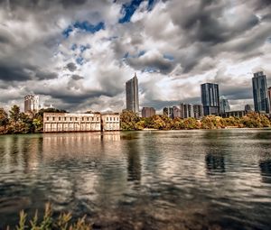 Preview wallpaper city, lake, sky, hdr