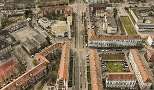 Preview wallpaper city, landscape, aerial view, buildings, roads