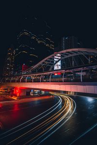 Preview wallpaper city, light, long exposure, road, bridge, buildings