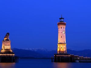 Preview wallpaper city, lighthouse, water, light, sky, blue