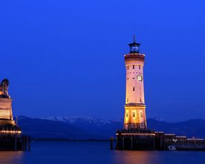 Preview wallpaper city, lighthouse, water, light, sky, blue