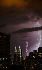 Preview wallpaper city, lightning, night