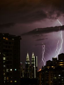 Preview wallpaper city, lightning, night