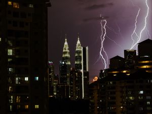 Preview wallpaper city, lightning, night