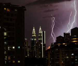 Preview wallpaper city, lightning, night