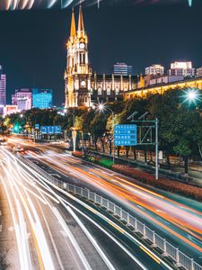 Preview wallpaper city, lights, bright, backlight, movement, long exposure