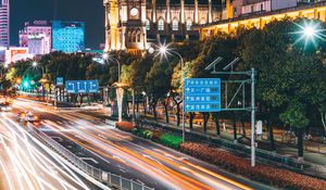 Preview wallpaper city, lights, bright, backlight, movement, long exposure