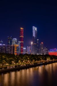 Preview wallpaper city, lights, buildings, night, water, reflection