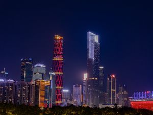 Preview wallpaper city, lights, buildings, night, water, reflection