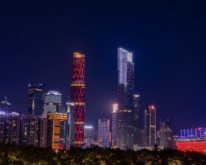 Preview wallpaper city, lights, buildings, night, water, reflection