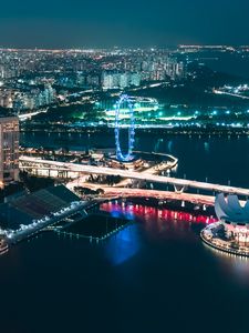 Preview wallpaper city, lights, coast, ferris wheel