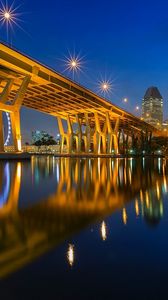 Preview wallpaper city, lights, dusk, bridge, house