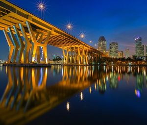 Preview wallpaper city, lights, dusk, bridge, house