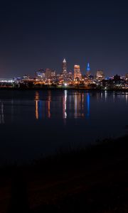 Preview wallpaper city, lights, night, water, reflection, dark