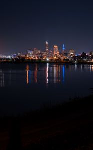 Preview wallpaper city, lights, night, water, reflection, dark