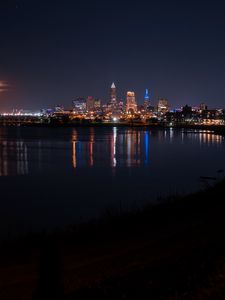 Preview wallpaper city, lights, night, water, reflection, dark