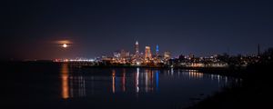Preview wallpaper city, lights, night, water, reflection, dark