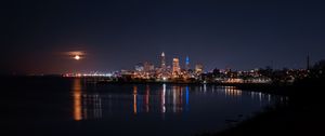 Preview wallpaper city, lights, night, water, reflection, dark
