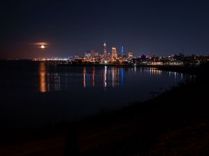 Preview wallpaper city, lights, night, water, reflection, dark