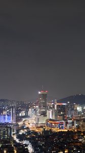 Preview wallpaper city, lights, night, mountain