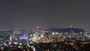 Preview wallpaper city, lights, night, mountain