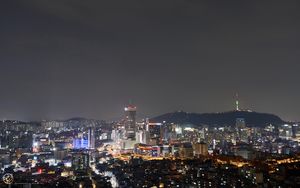 Preview wallpaper city, lights, night, mountain