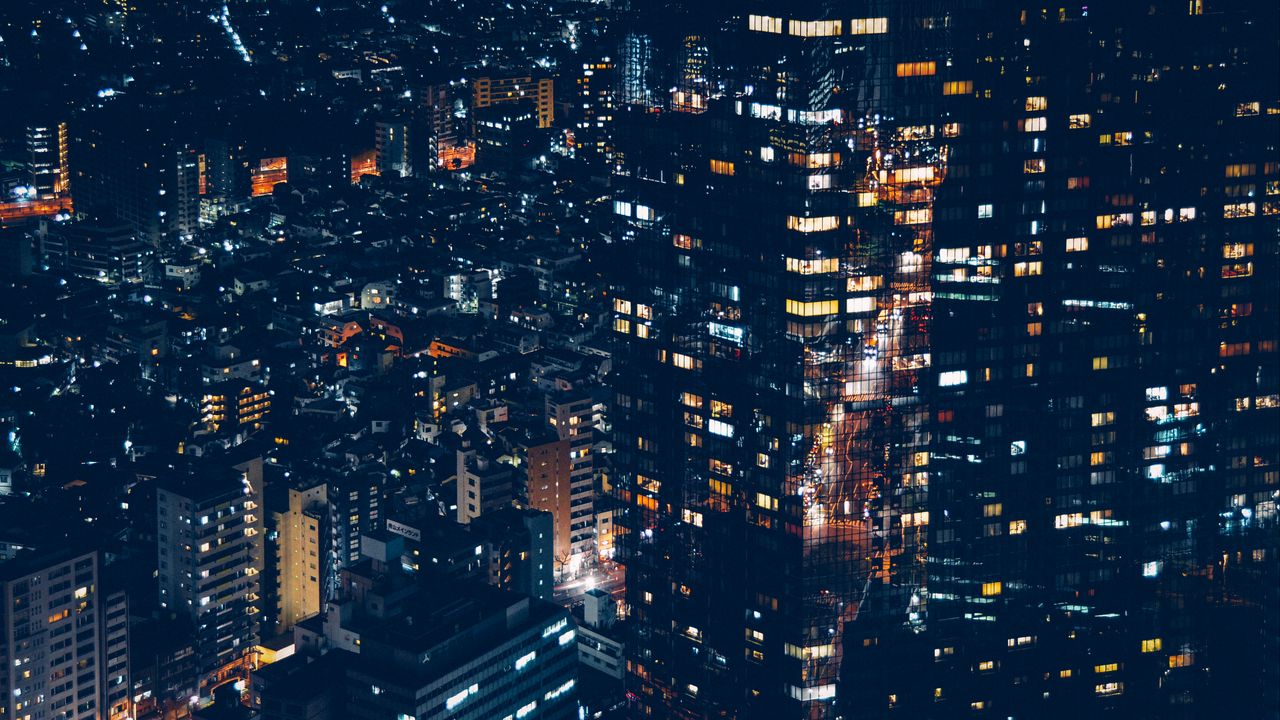 Wallpaper city lights, night, buildings