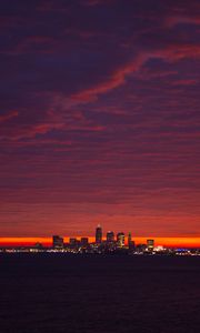 Preview wallpaper city, lights, sea, sunset, dark