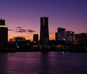 Preview wallpaper city, lights, twilight, river