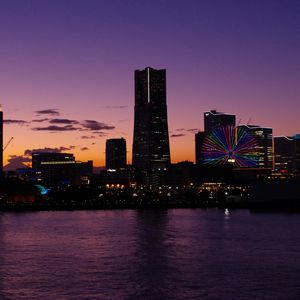 Preview wallpaper city, lights, twilight, river