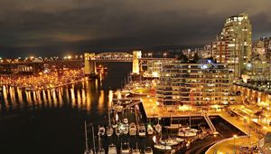 Preview wallpaper city, lights, vancouver, night, pier, building