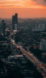 Preview wallpaper city, metropolis, aerial view, buildings, road