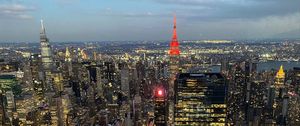 Preview wallpaper city, metropolis, aerial view, buildings, lights, twilight