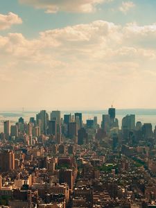 Preview wallpaper city, metropolis, buildings, fog, lights