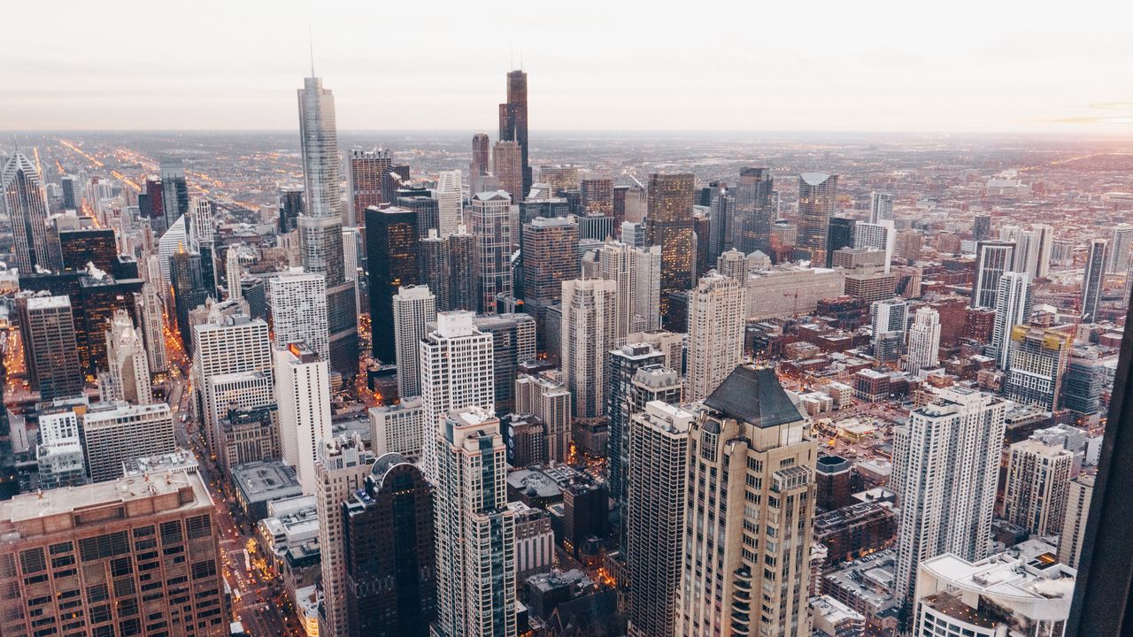 Wallpaper city, metropolis, buildings, skyscrapers, aerial view, chicago, united states