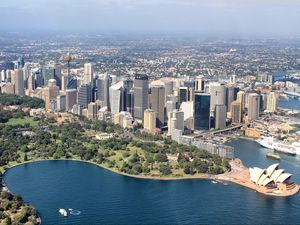 Preview wallpaper city, metropolis, skyscrapers, aerial view, sydney, australia