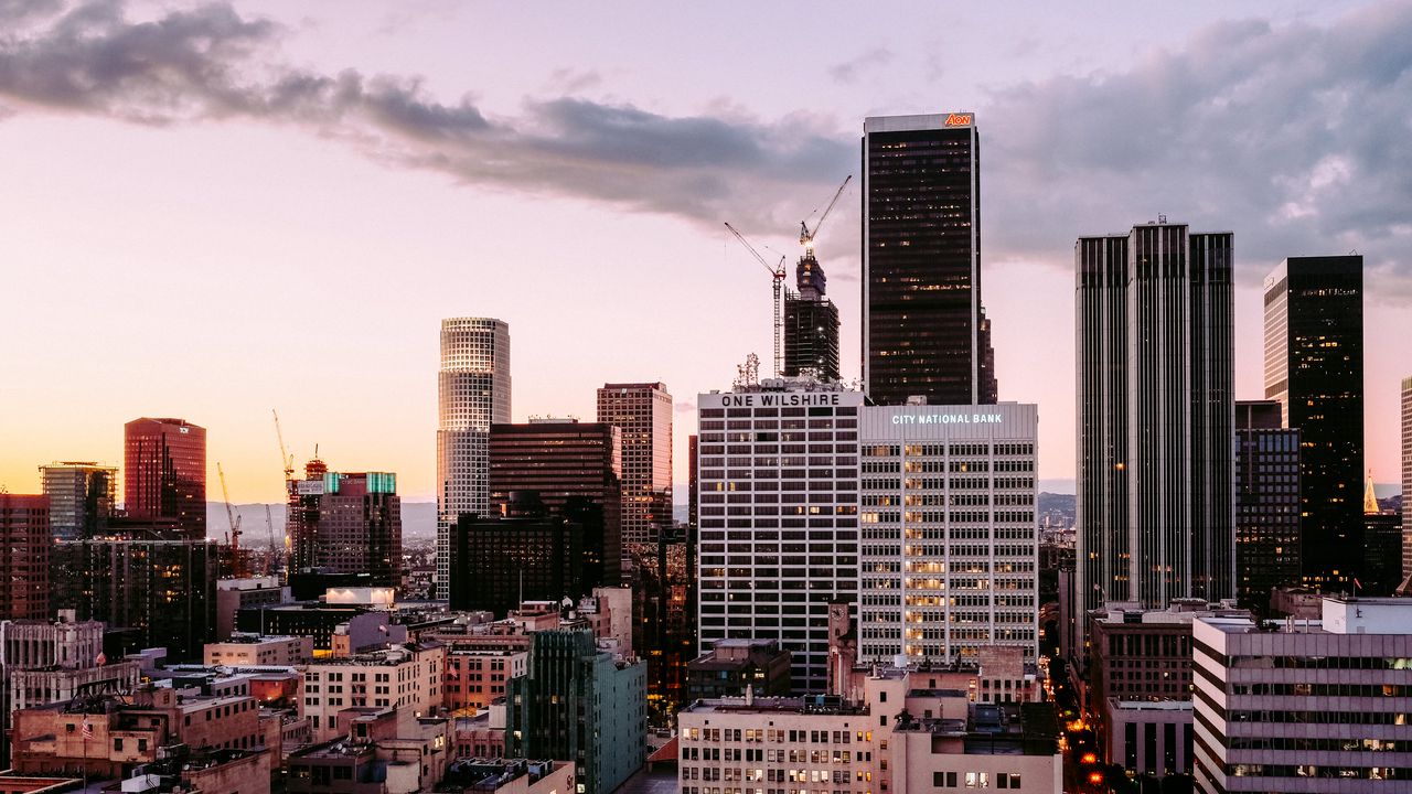 Wallpaper city, metropolis, skyscrapers, buildings, sunset