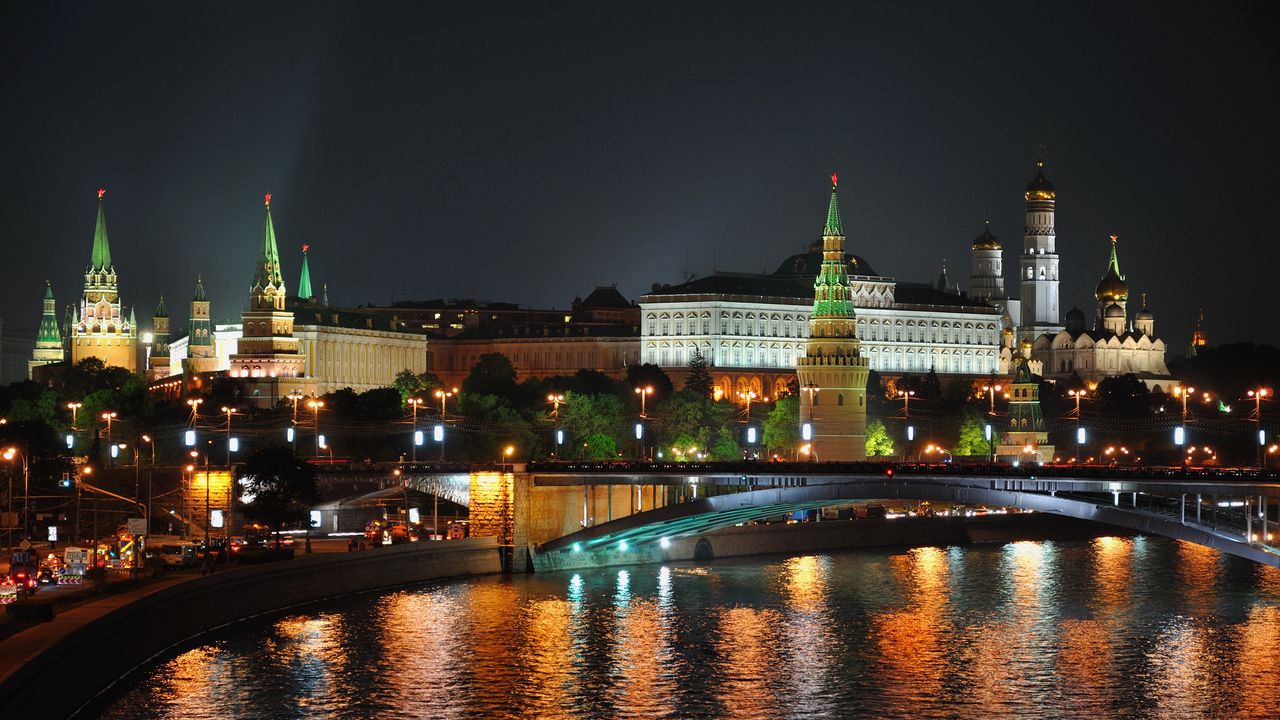 Wallpaper city, moscow, night, lights, bridge, reflection, river