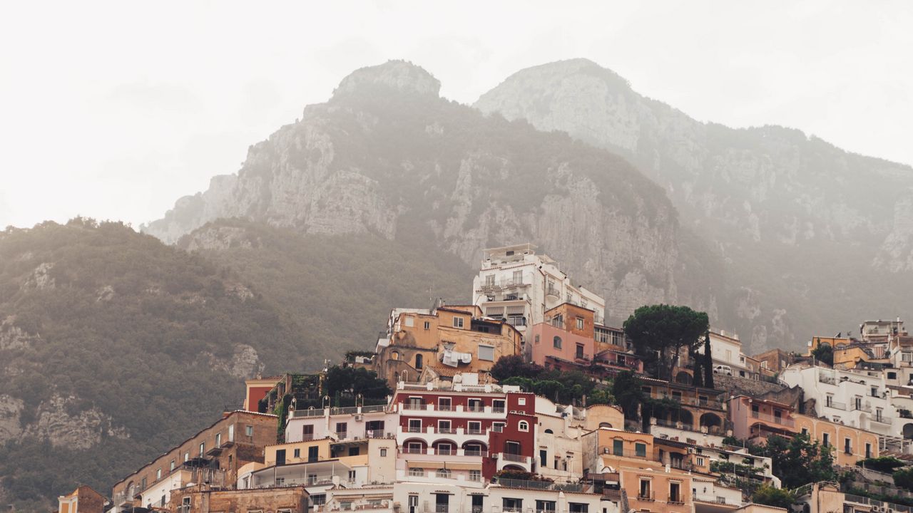 Wallpaper city, mountains, buildings, architecture