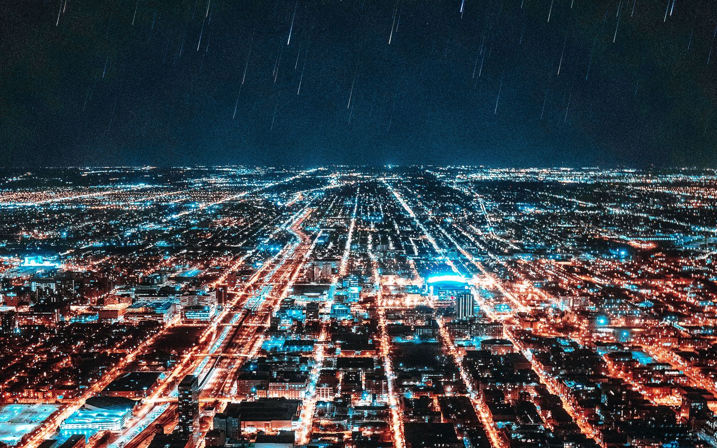 1440x900 Wallpaper city, neighborhoods, perspective, light, electricity, shining, stars