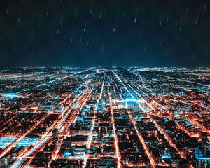 Preview wallpaper city, neighborhoods, perspective, light, electricity, shining, stars