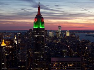 Preview wallpaper city, new york, empire state building, sunset