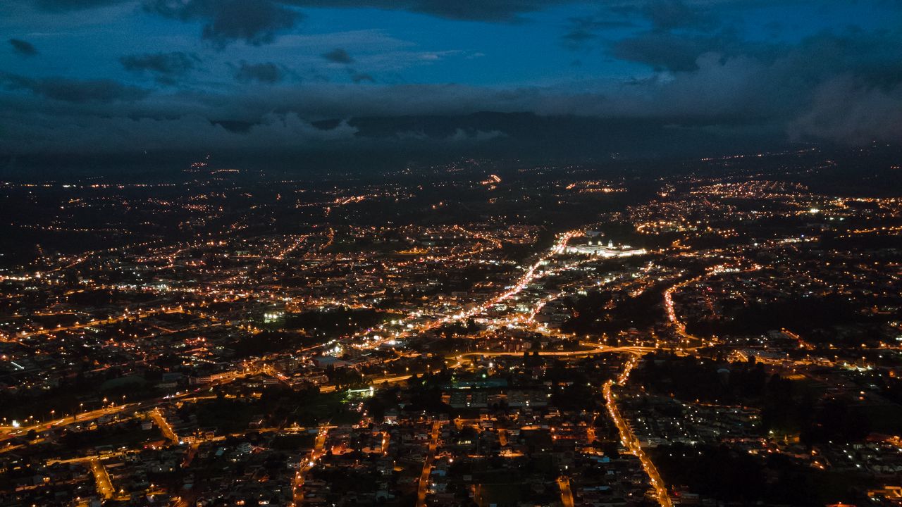 Wallpaper city, night, aerial view, height, view, overview