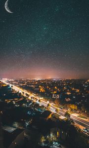 Preview wallpaper city, night, aerial view, dark, cityscape, starry sky