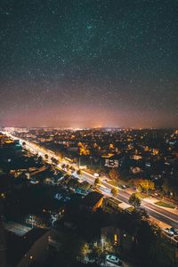 Preview wallpaper city, night, aerial view, dark, cityscape, starry sky