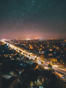 Preview wallpaper city, night, aerial view, dark, cityscape, starry sky