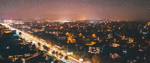 Preview wallpaper city, night, aerial view, dark, cityscape, starry sky